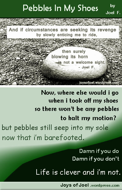 pebbles in my shoes by joel f, short atory about life, choices, courage, self respect and hope , joys of joel writings